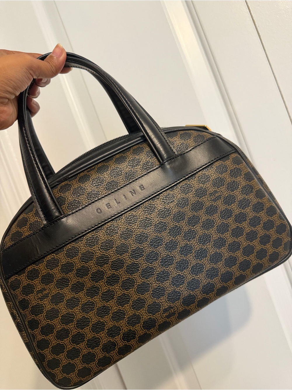Celine Brown & Black Monogram Canvas Top-Handle Satchel